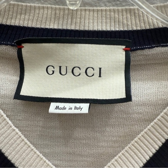 Gucci Tiger Sweater Size Small Argyle Off White Navy Red Authentic *small flaw* - Picture 4 of 9